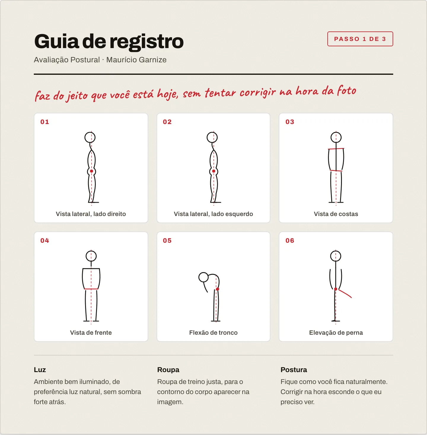 Guia de registro com as posições que você fotografa em casa